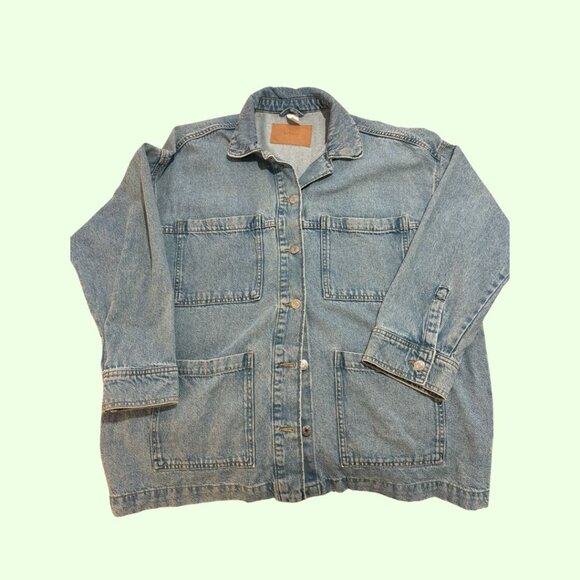 H&M Denim Boyfriend Fit Jacket, Light Blue Wash, Size S - Picture 1 of 3